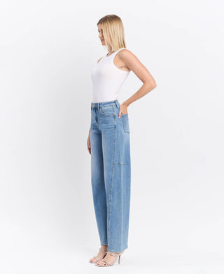 Lovervet Super High Rise Wide Barrel Stretch Jeans - Medium Light Wash - Verte Boutique
