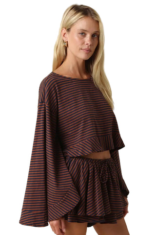 Striped Bell Sleeve Crop Top
