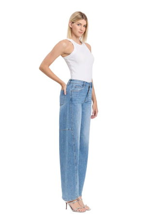 High Rise Full Length Wide Barrel Stretch Jeans - Verte Boutique