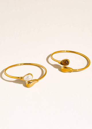 Harbor 18K Gold Non - Tarnish Cat Eye & Pearl Open Cuff Bracelet - Verte Boutique