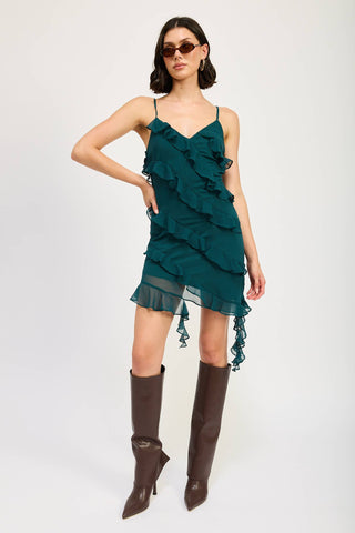 Asymmetrical Ruffle Mini Dress - Verte Boutique