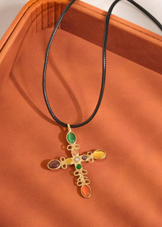 Multi Stone Cross Necklace - Verte Boutique