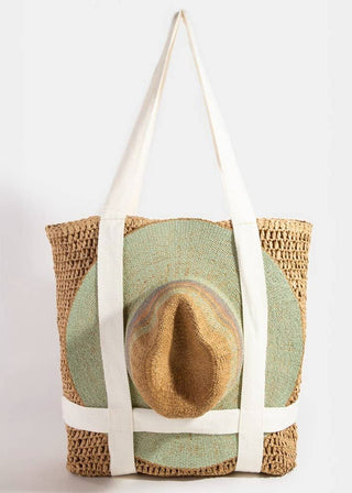 The Wanderlust Straw Beach Tote with Integrated Hat Carrier - Verte Boutique