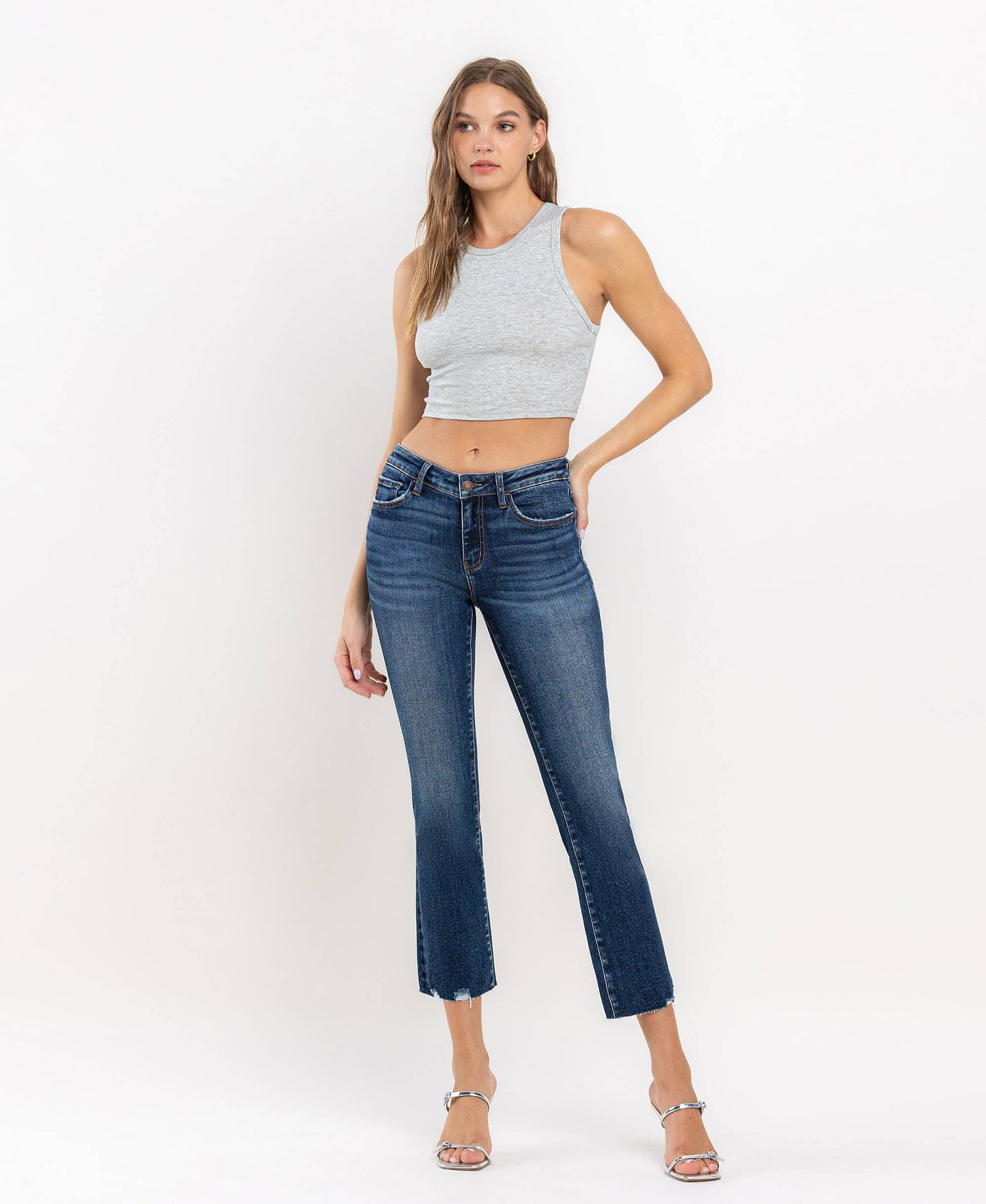 Mid Rise Crop Mini Bootcut Jeans