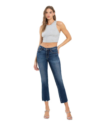 Mid Rise Raw Hem Cropped Bootcut Jeans - Verte Boutique