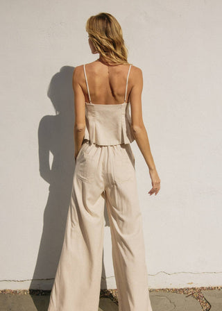 Oatmeal Linen - Blend V - Neck Peplum Tank - Verte Boutique