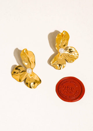 Gold Non - Tarnish Flower Shell Pearl Earrings - Verte Boutique