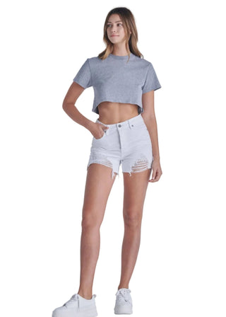 White Distressed Side Slit Mom Shorts - Verte Boutique