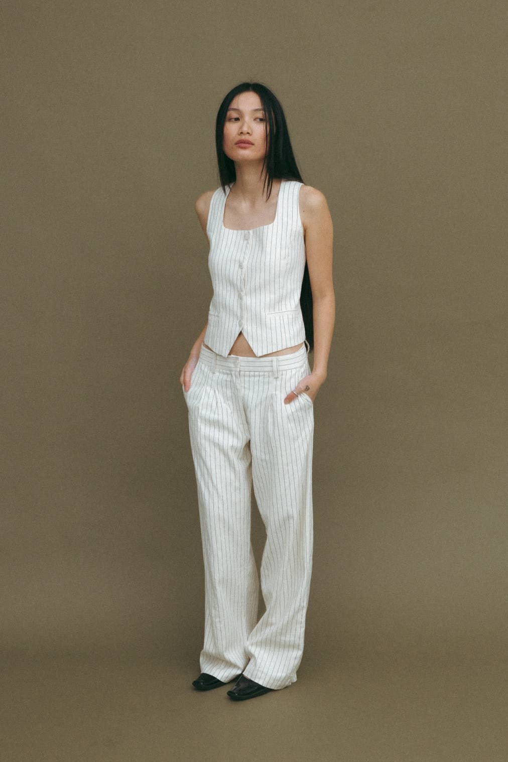 Striped Straight Leg Linen Trousers