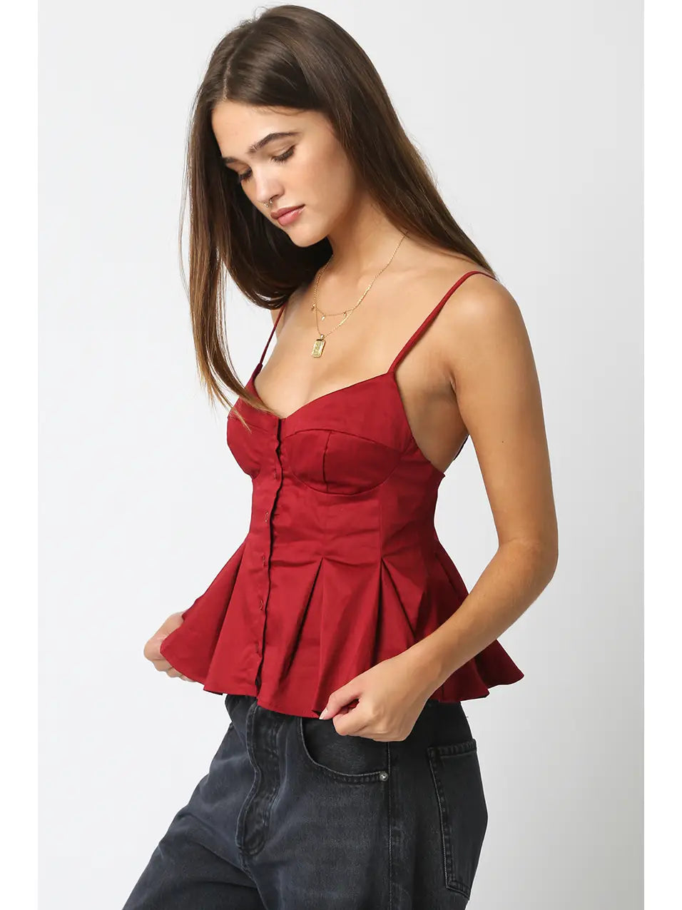 Poplin Button Front Top