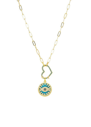 Evil eye medallion necklace with heart clasp - Verte Boutique