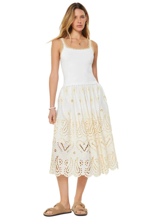 Sleeveless Sweater & Eyelet Embroidered Mixed - Media Midi Dress - Verte Boutique