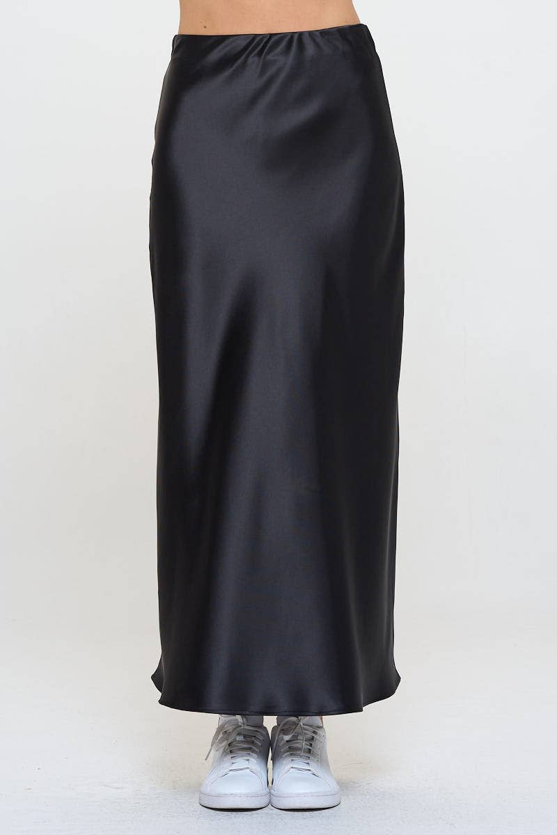 Black Silky Satin Maxi Skirt
