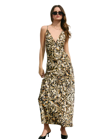Abstract Animal Print Satin Open Back Maxi Dress - Verte Boutique