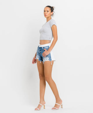 High Rise Colorblock Denim Shorts - Verte Boutique