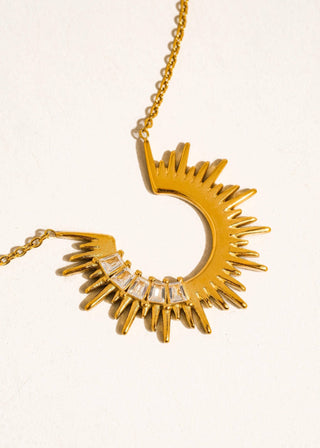Gold Non-Tarnish Sunburst CZ Necklace - Verte Boutique
