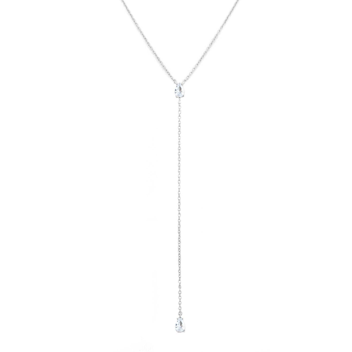 Sterling Lariat Necklace with Pear Shape CZ