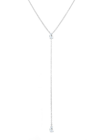 Sterling Lariat Necklace with Pear Shape CZ - Verte Boutique