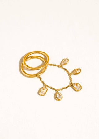 Ethereal Gold CZ Dangle Double Ring – Waterproof & Non - Tarnish - Verte Boutique