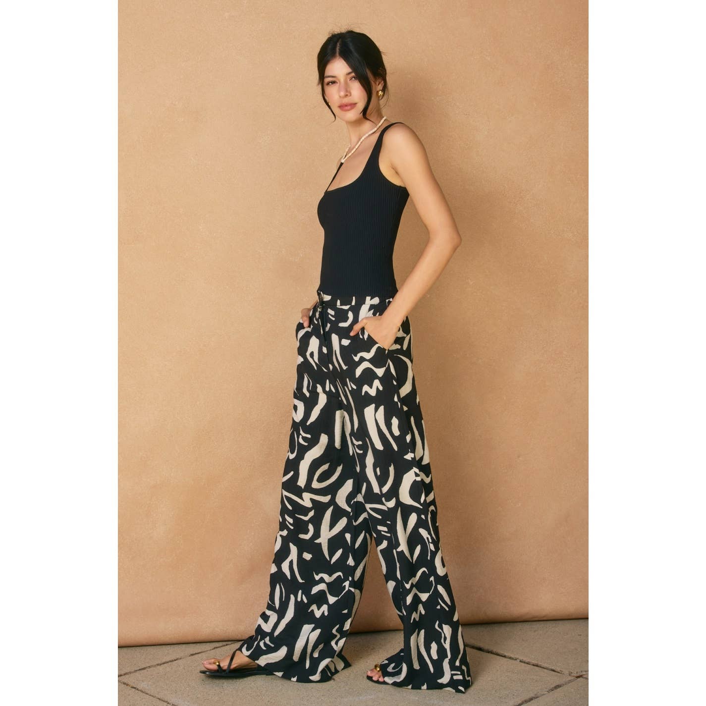 Geo Print Wide Leg Pants