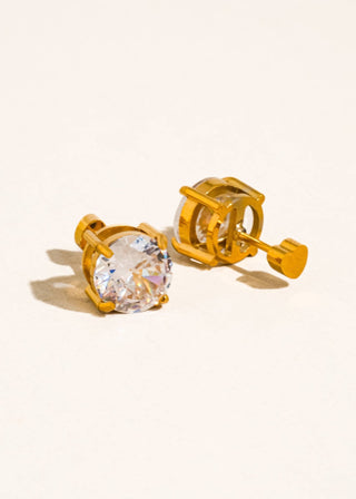 Gold Non - Tarnish Round CZ Stud Flat Back Earrings - Verte Boutique