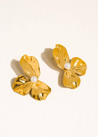 Gold Non - Tarnish Flower Shell Pearl Earrings - Verte Boutique