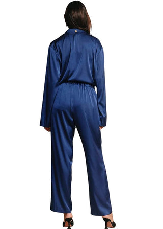 Mediterranean Blue Silky Co - ord Set | Oversized Travel Two - Piece - Verte Boutique