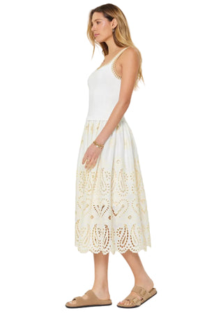 Sleeveless Sweater & Eyelet Embroidered Mixed - Media Midi Dress - Verte Boutique