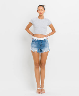 High Rise Colorblock Denim Shorts - Verte Boutique