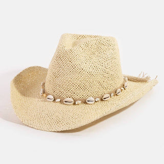 Straw Weave Shell Rope Cowboy Hat - Verte Boutique