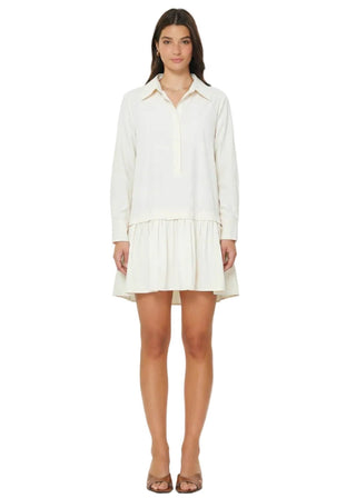 Effortless Tiered Drop - Waist Mini Shirt Dress | White Tencel Blend - Verte Boutique