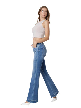 High Rise Double Button Flare Jeans - Verte Boutique