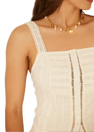 Melinda Boho Lace Crochet Button Tank - Cream - Verte Boutique