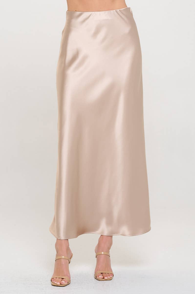 Champagne Silky Satin Maxi Skirt