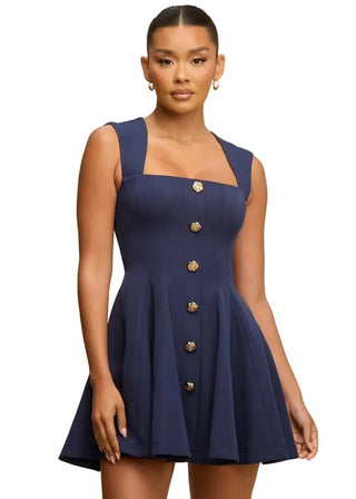 Rose Button Fit & Flare Mini Dress - Verte Boutique