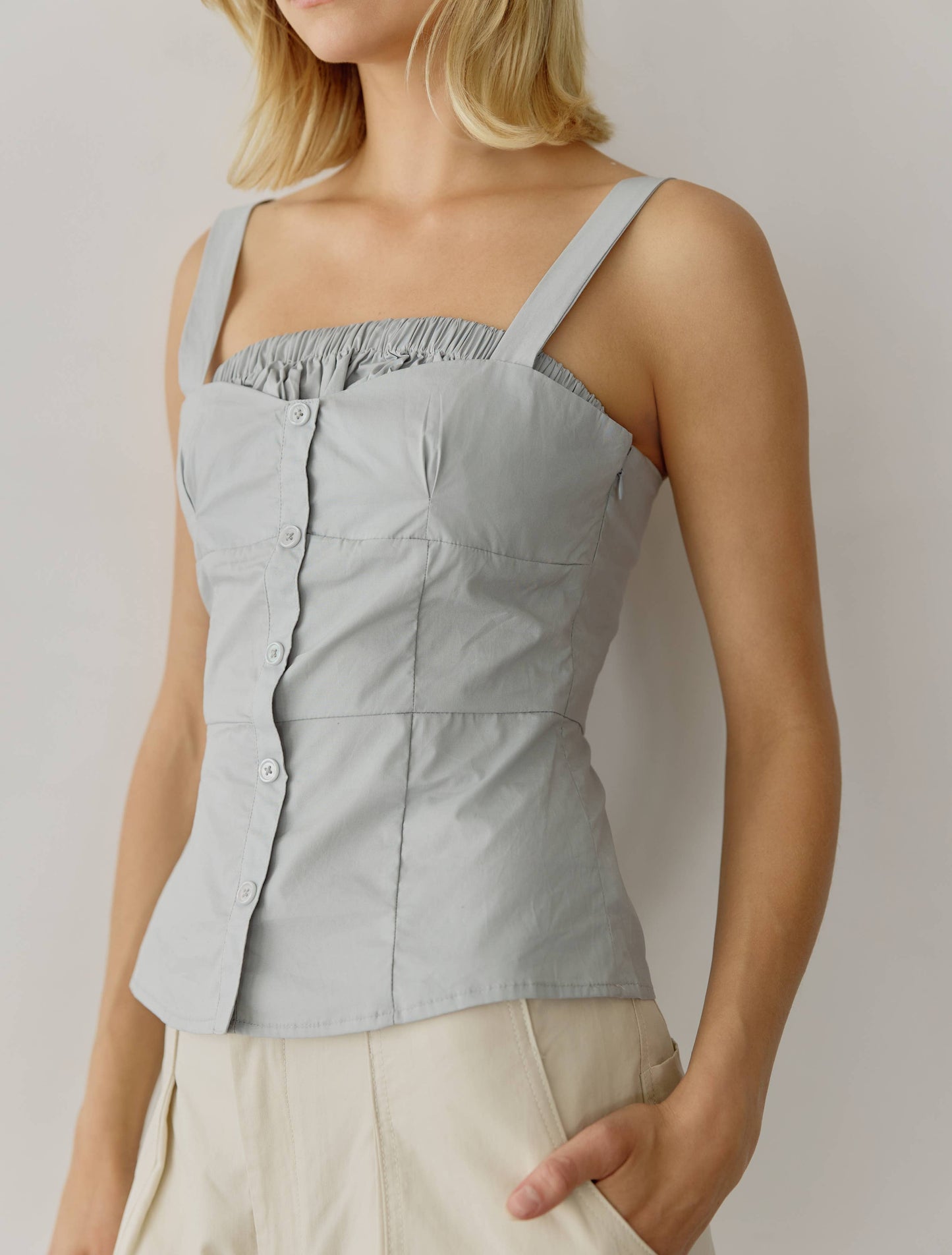 Poplin Bustier Square Neck Top