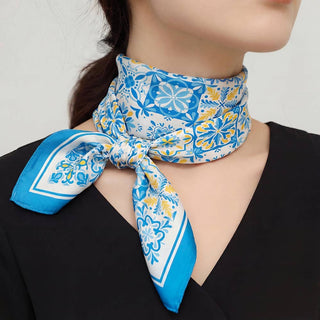 Sky Blue Mosaic Tile Square Bandana Scarf – European Summer Accessory - Verte Boutique