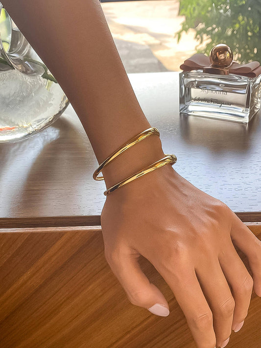 Gold Non-Tarnish Double Strap Bangle Bracelet