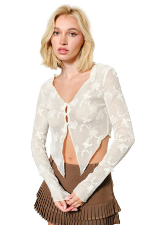 Ivory Cropped Lace Cardigan - Verte Boutique