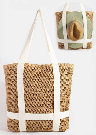 The Wanderlust Straw Beach Tote with Integrated Hat Carrier - Verte Boutique