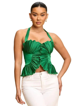Emerald Green Pleated Halter Top - Verte Boutique
