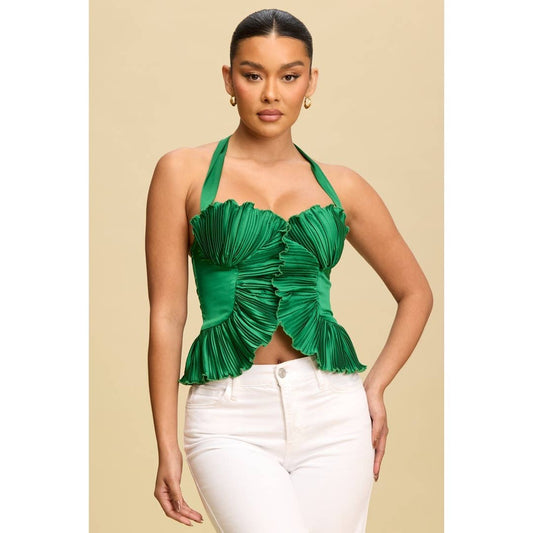 Kelly Green Pleated Halter