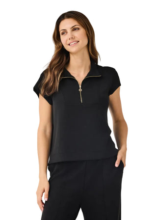 Black CloudSilk Half Zip Short Sleeve Lounge Top - Verte Boutique