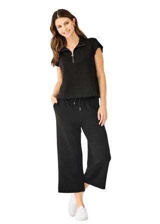 Black CloudSilk Half Zip Short Sleeve Lounge Top - Verte Boutique