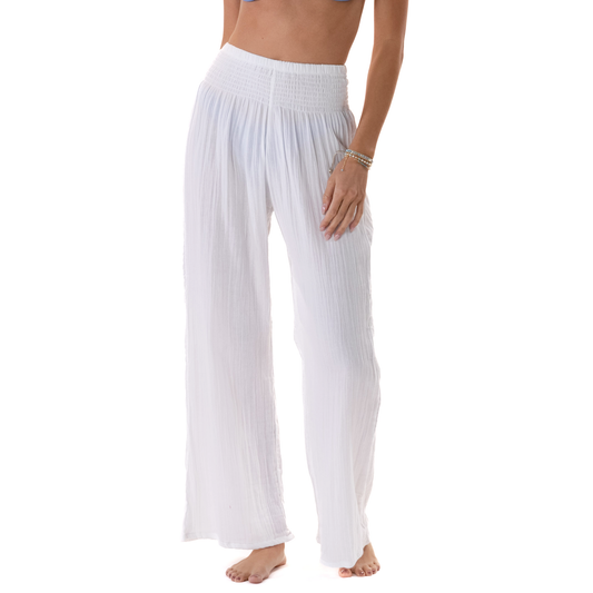 White Wide Leg Cotton Pants