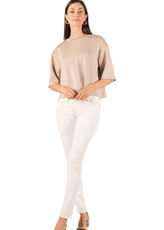 Taupe Butter Modal Overlap Back Top – Ultra - Soft Boxy 3/4 Sleeve Tee - Verte Boutique