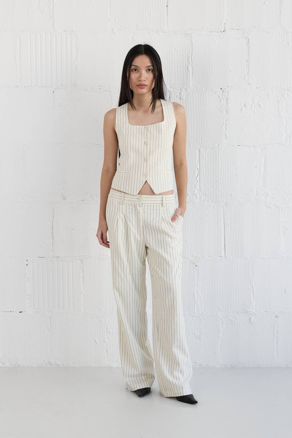 Striped Straight Leg Linen Trousers