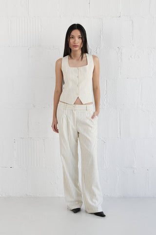 Striped Straight Leg Linen Trousers - Verte Boutique