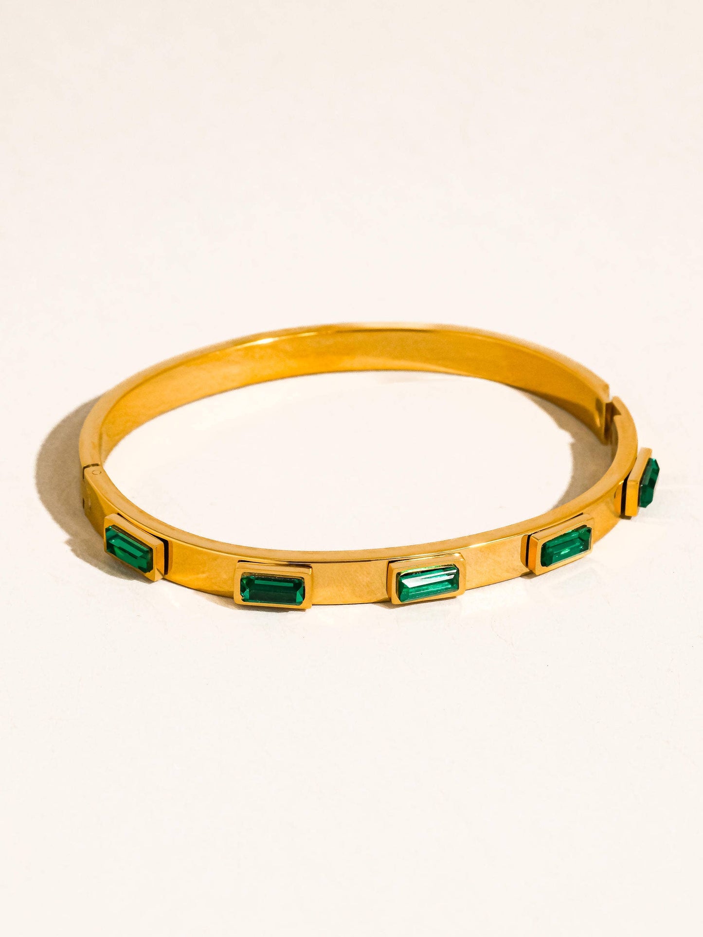 Gold Non-Tarnish Baguette CZ Bangle Bracelet