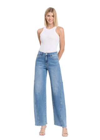 High Rise Full Length Wide Barrel Stretch Jeans - Verte Boutique